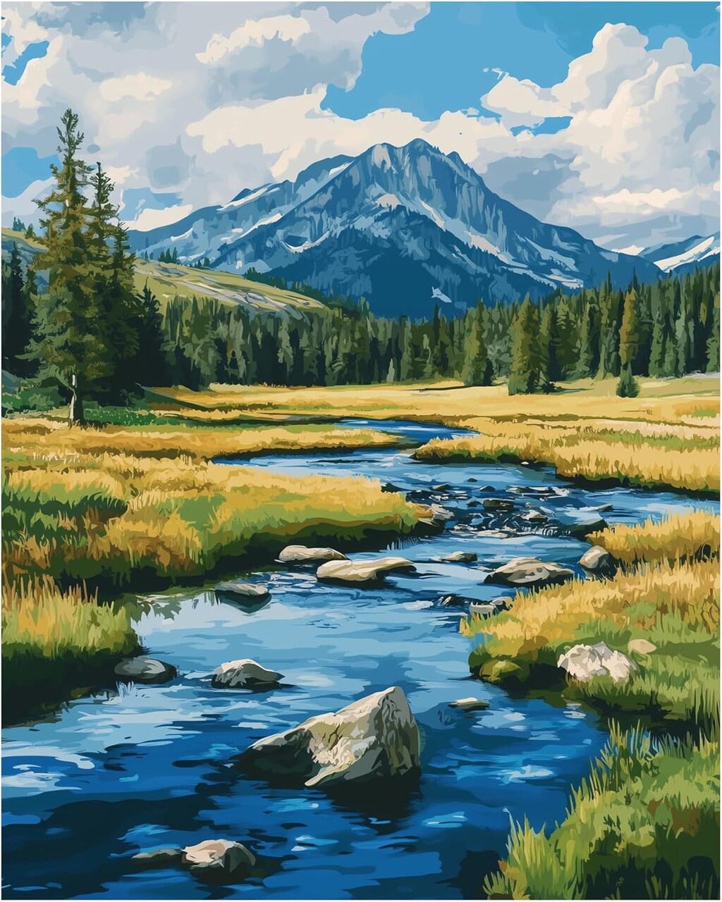 Yellowstone Paint by Numbers for Adults, Easy Paint by Numbers, National Park Paint by Number Kits, Nature Landscape Canvas Gift Home - Spring Mountain Lake Wall Decor(16x20inch)